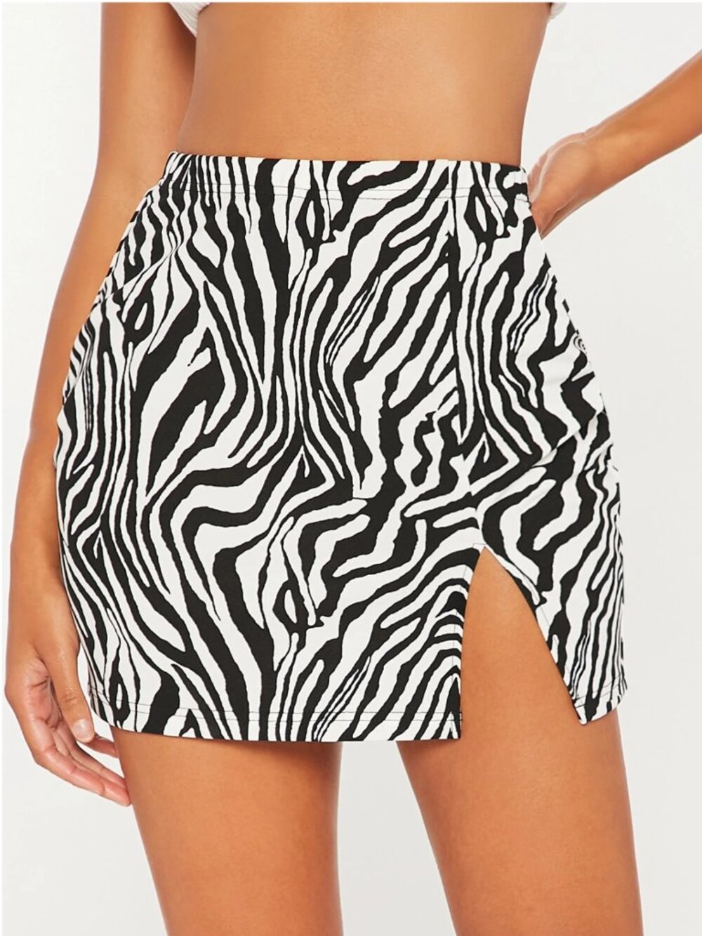 SHEIN Tall Zebra Striped Split Hem Skirt